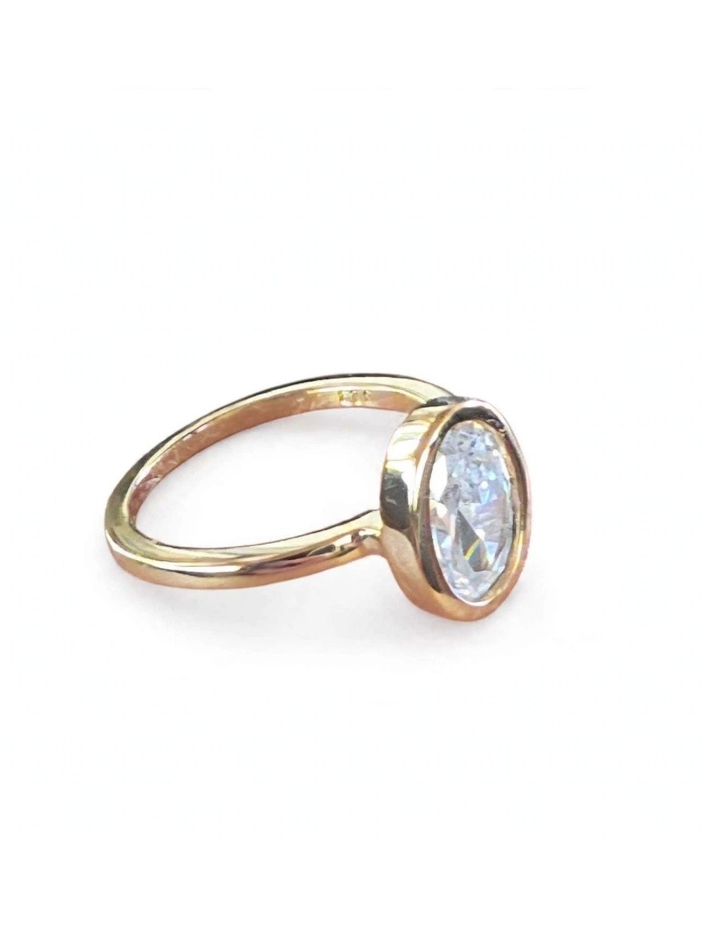 Gold Bezel Ring with Clear Solitaire Stone - Women's Jewelry